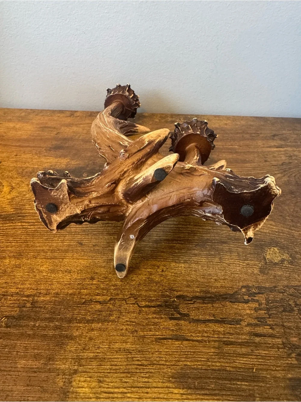 Vintage Faux Antler Double Taper Candle Holder Rustic‎ Deer Lodge Cabin Decor